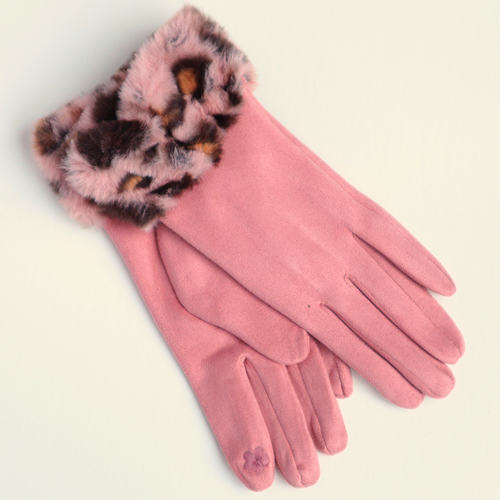 Pink Faux Suede Gloves